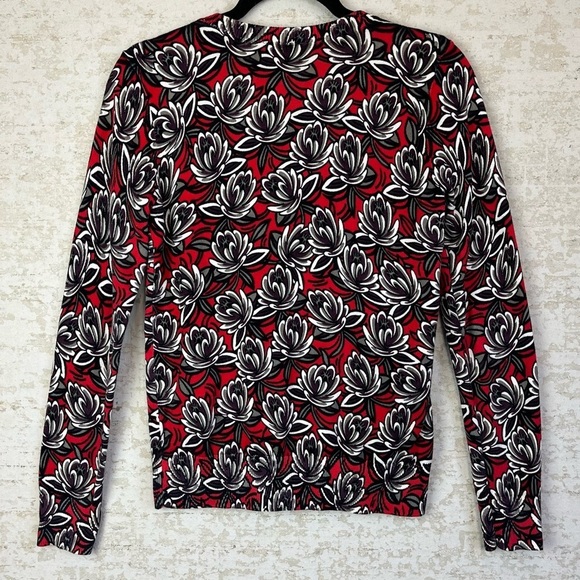 LOFT Burgundy Red Floral Ribbed Knit Sweater Cardigan Sz S Button Career Church - Picture 10 of 14